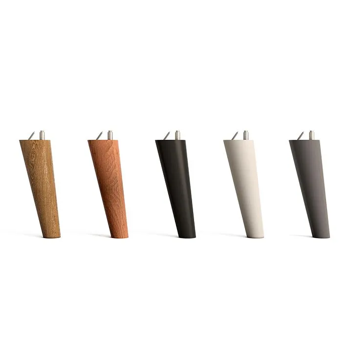 Turned furniture leg MN-145.2M in five finish options: natural wood, oak, beech