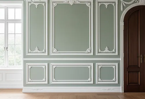 An Interior with Elegant Moldings, Decorative Corners, and Wall Accents in a Classic Style