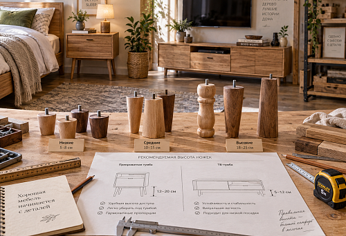 Wooden legs for a cabinet made of natural wood