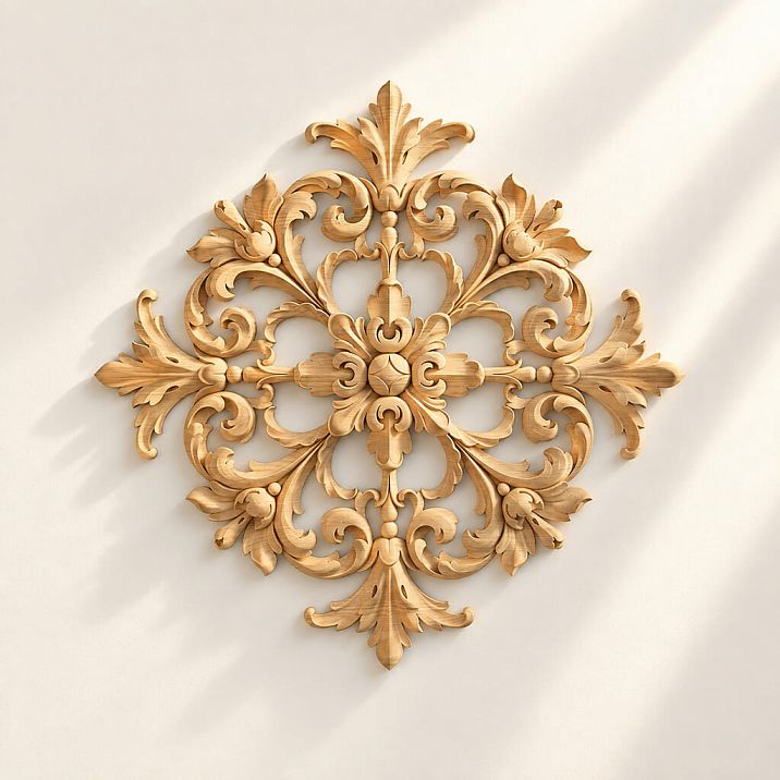Oak or beech appliqu&eacute; N-421 with carved flowers and leaves