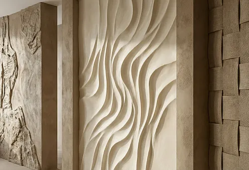 Decorative relief panels with smooth geometry in a modern interior