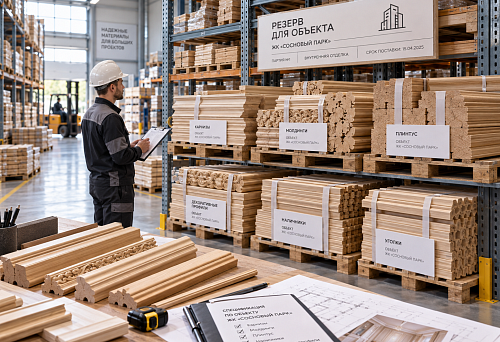 Wholesale building materials depot with wooden trim for the project