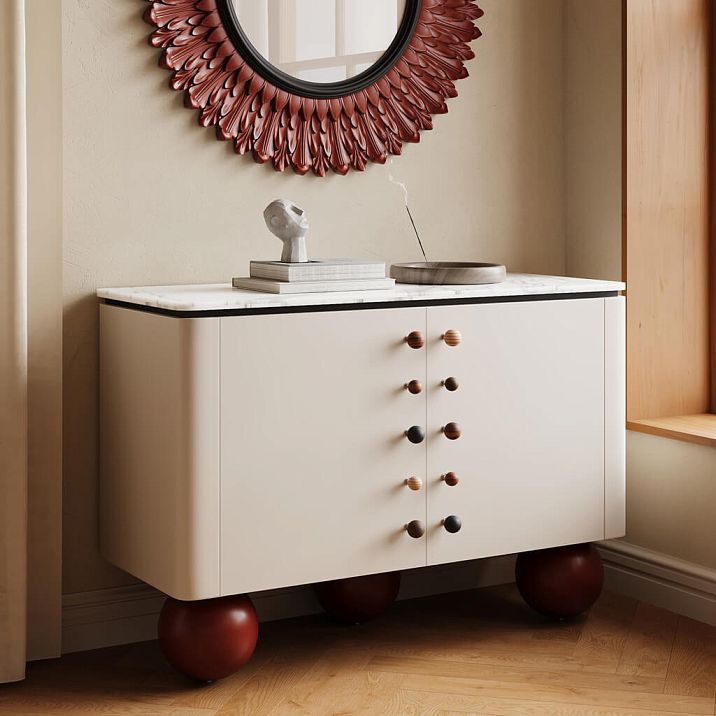 Unpainted spherical furniture leg MN-235 made of solid wood for designer tables, sofas, and dressers in a modern style.