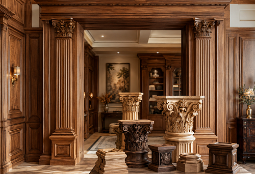 Wooden capitals and bases for columns and pilasters: furniture portal