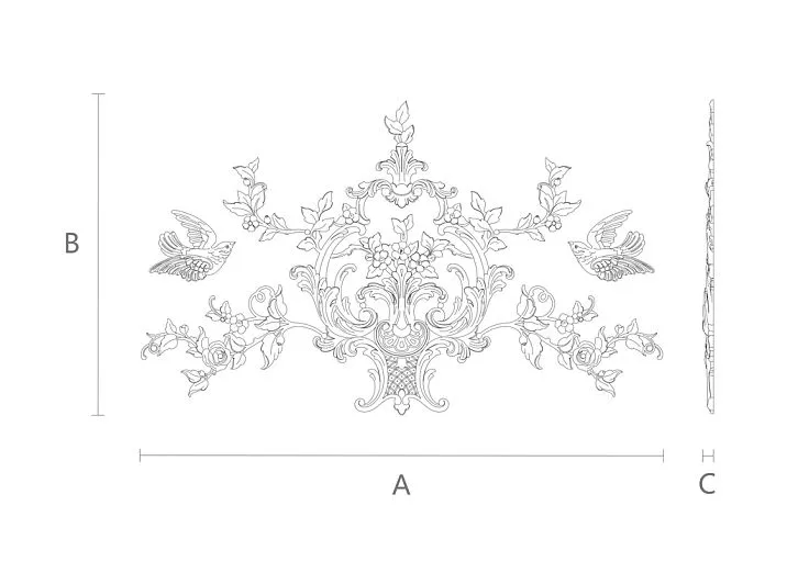Carved decor with relief carving pattern of leaves and flowers scheme