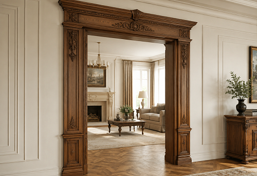Wooden door portal: moldings and carved decor STAVROS