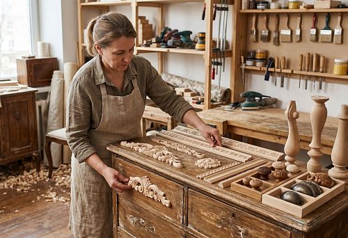 Decorating old furniture with ready-made wooden elements