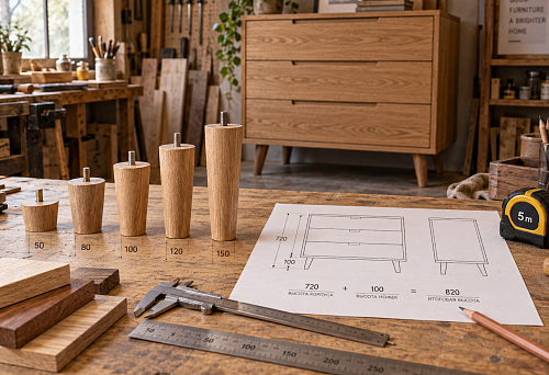 Wooden legs for a dresser made of natural wood