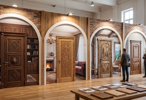 Wooden doors with a pattern for home interior