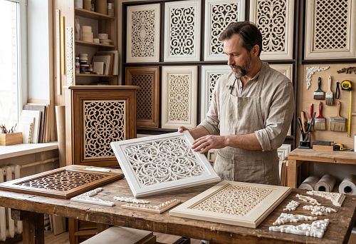 Decorative polyurethane grilles for furniture and doors: how to choose an openwork insert for the facade, panels and interior