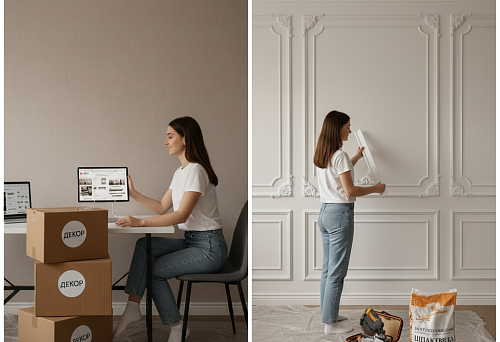 Buying molding online in an online store and assembling decor for an accent wall