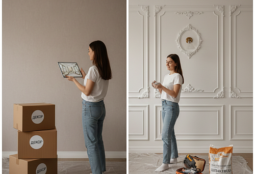 Buying molding in an online store and planning interior decor from a tablet