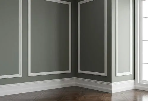 Interior with HIWOOD skirting boards on floor and walls, demonstrating neat and harmonious finishing of room joints and corners.