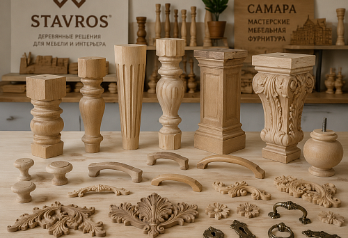 Wooden furniture fittings for workshops in Samara: handles, legs, supports and carved decor