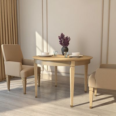 Круглый table из массива дерева STL-030 в интерьере гостиной 