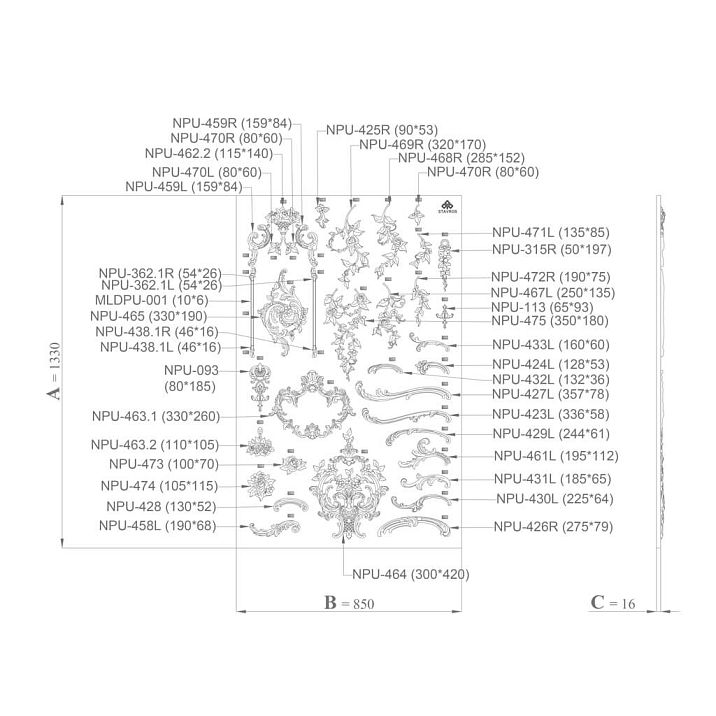 Exhibition stand SVPU‑004 for displaying decor samples drawing