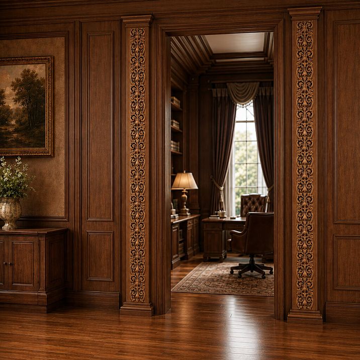 Carved wooden molding K-069 with floral ornament for baroque-style interior.