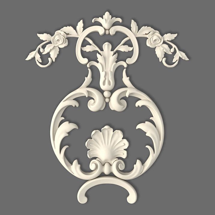 Stucco decor NPU-507 made of polyurethane with roses, leaves, shell, and volutes