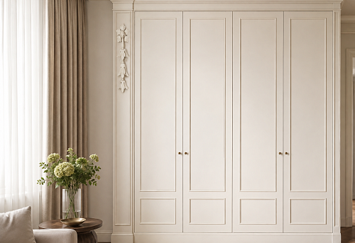 The built-in wardrobe has a narrow filler strip left: how to decorate it with the carved polyurethane overlay NPU-021?