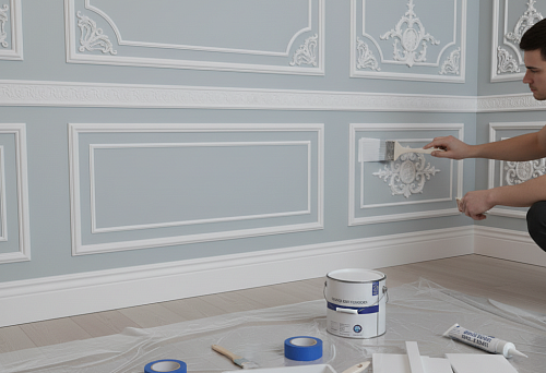 Painting and finishing of polystyrene skirting boards and moldings in interior design