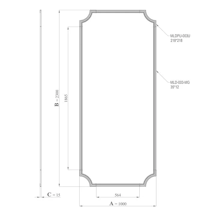 CPU-1-3 ornamental decoration set in polyurethane, neoclassical style, drawing