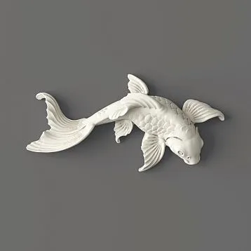 Decorative molding NPU-488 Fish in white color on gray background.