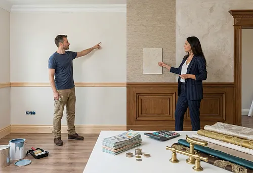 Renovation Estimate and Material Selection: Comparison of Decorative Finishes, Wallpaper and Panels, Budget Calculation on Table