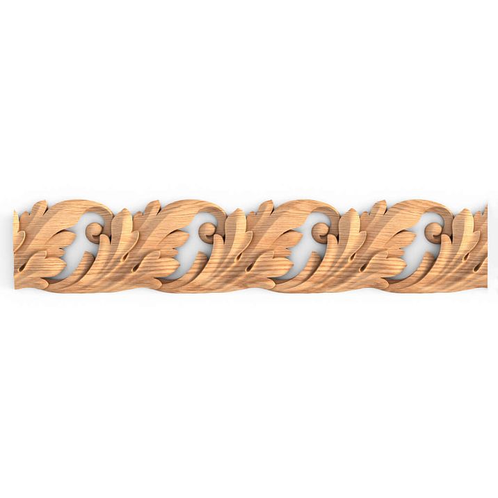 Wooden baguette K-056.1 with carved floral ornament made of natural wood