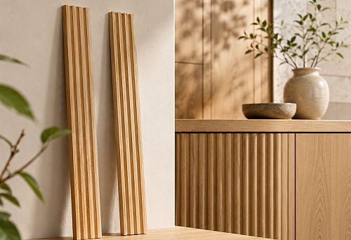 Wooden moldings MLD-031 and MLD-032 with different surface textures