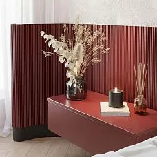 Slatted panel PAN-002 in a modern interior, blue wall panel on a curved wall and door