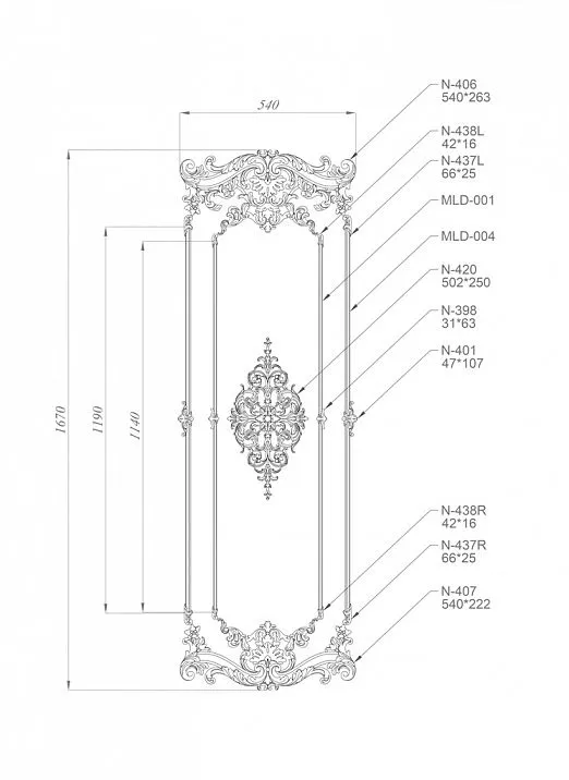 C-004-1-1 wooden decor for doors and furniture - drawing