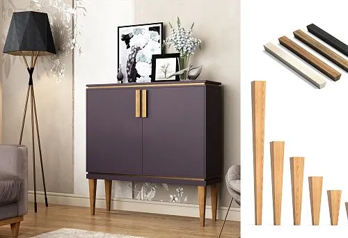 City Apartment Interior with a Graphite-Colored Cabinet on High Wooden Legs