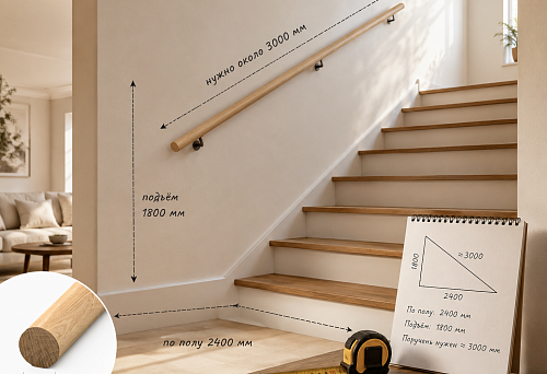 Floor height 2400 mm, rise 1800 mm: will a round wooden handrail PR-004 with a length of 2400 mm be enough