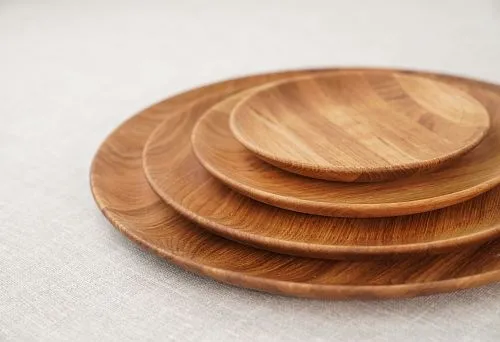 Ecological wooden plates with unique wood texture.