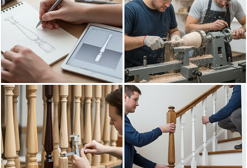 The Complete Process of Creating Wooden Balusters: From Sketch and 3D Model to Turning, Quality Control, and Installation on the Staircase