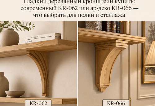 Smooth wooden brackets KR-062 in a modern style and KR-066 in an Art Deco style