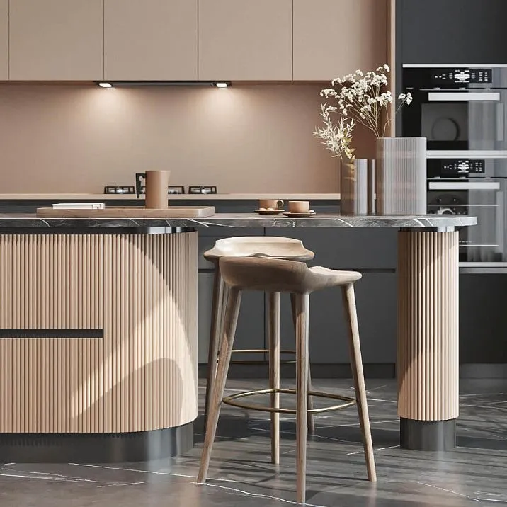 slatted panel pan-001 application on a kitchen island modern interior