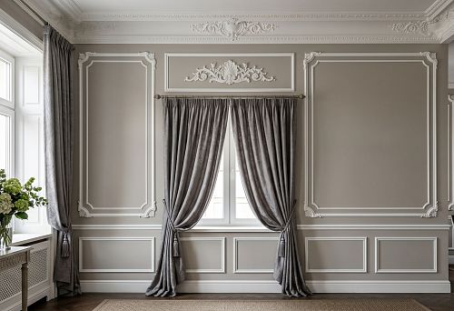Stucco decor for a wall with curtains: how to combine moldings, cornices and polyurethane decor
