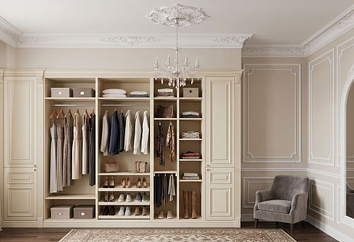 Stucco decor for walls in a dressing room: how to design a storage area with polyurethane moldings