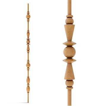 Set of decorative partition post KON-006 made of beech or oak with geometric turned elements