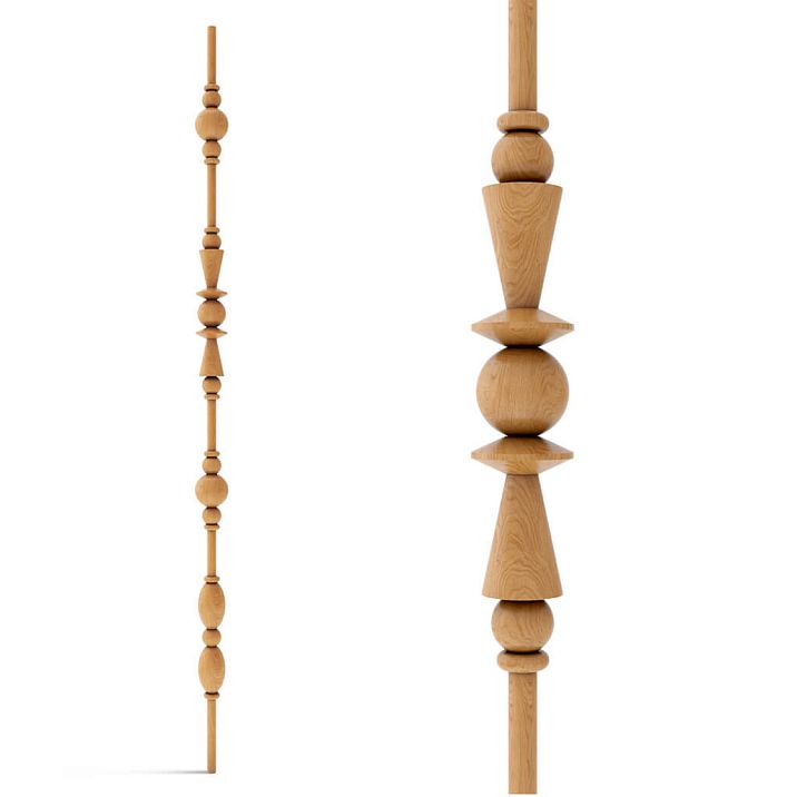 Set of decorative partition post KON-006 made of beech or oak with geometric turned elements