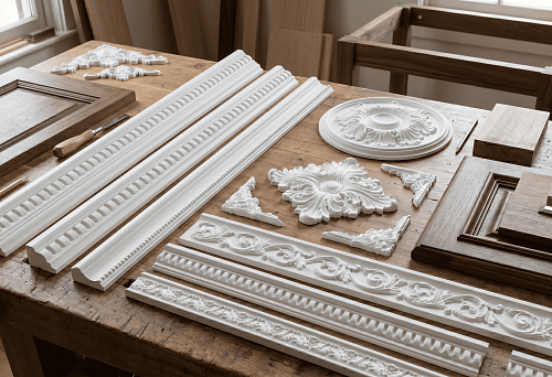 Bagette rail and polyurethane stucco for built-in furniture and facades