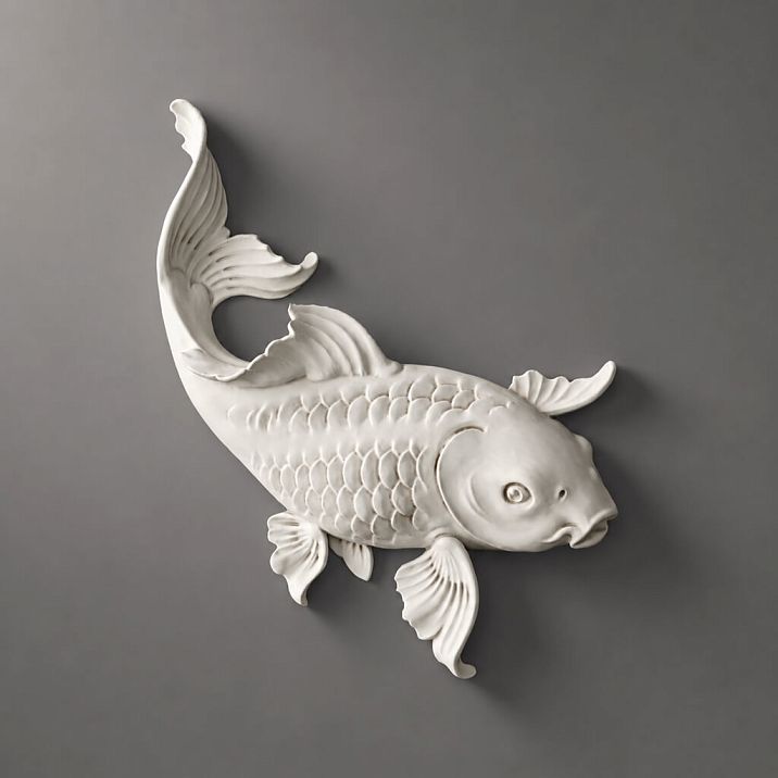 Decorative applique NPU-483L 'Fish' &ndash; polyurethane stucco in the shape of a fish on a gray background.