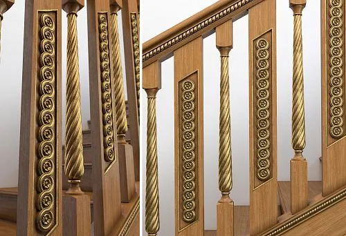 Spruce balusters with gold decoration and carving &mdash; overall view