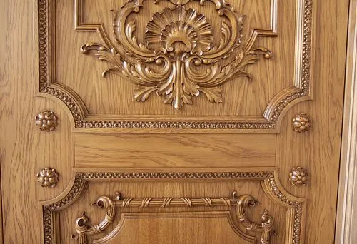 Wooden door with decorative inlays &mdash; an elegant design for a stylish space.