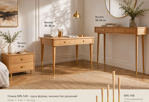 Turned wooden leg MN-148: what height to order for a cabinet, table, and console