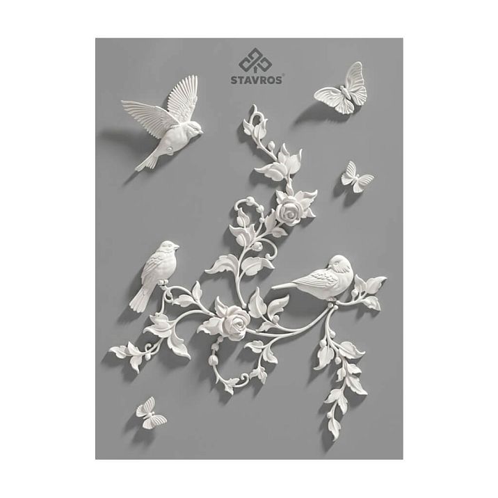 Exhibition stand SVPU-009 made of polyurethane with birds, flowers, leaves and butterflies STAVROS