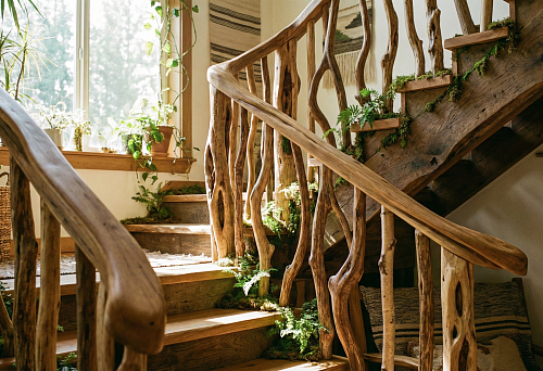 Biophilic Style Staircase with Balusters from Natural Branches and Trunks &mdash; 2026 Interior