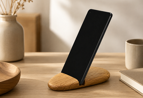 STAVROS wooden smartphone stand made of solid wood for the desktop