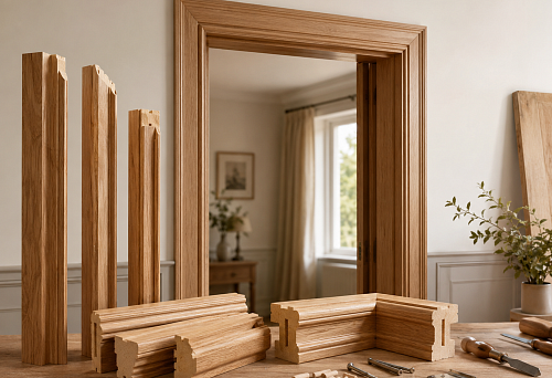 Wooden door frame profile for assembling an interior door